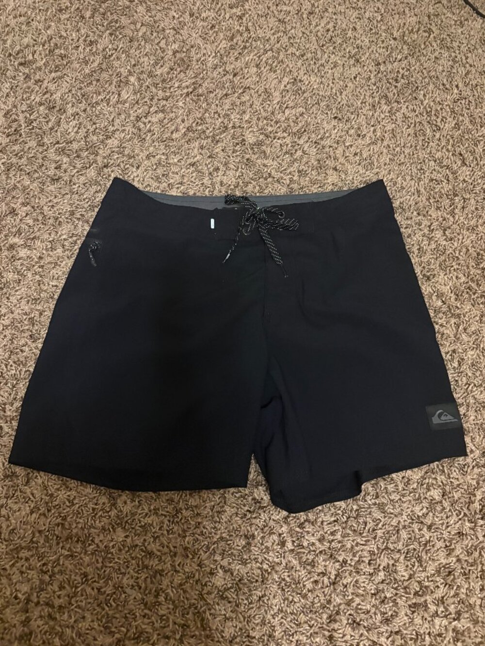 Quiksilver Highline Swim Trunks Size 30 Solid Black Tie Front Waistband SurfSilk